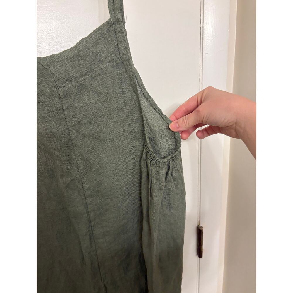 100% Italian Linen Wide Leg Jumpsuit | Sage Green | Lagenlook Boho | Size L/XL - Picture 4 of 7